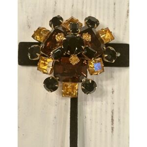 ORIGINAL BY ROBERT  VTG Brooch Pendant Black Gold Amber Faceted Stones Prong Set